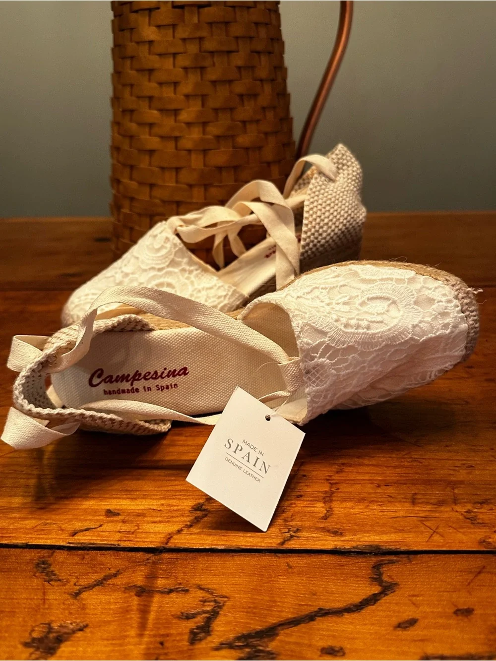 Viviana White Lace Espadrille Wedge with Ankle Ties